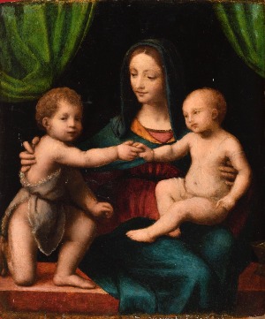 La Vierge à l'Enfant et Saint Jean-Baptiste - ECOLE LOMBARDE VERS 1520, SUIVEUR DE BERNARDINO LUINI, Panneau
