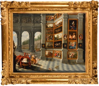 Cabinet de peintures sous les arcades d'un palais - Johann BRETSCHNEIDER (1680-1729), Huile sur toile