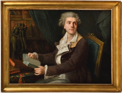 Jeune homme à la lecture du livre I de l'Amitié - ECOLE FRANCAISE du XVIIIème siècle, Hommage à la Boétie par Michel de Montaigne, Huile sur toile