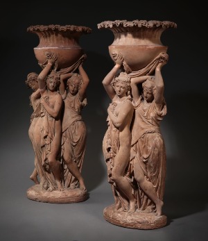 Les trois grâces - Albert-Ernest CARRIER BELLEUSE (1824-1887), Paire de groupes en terre cuite