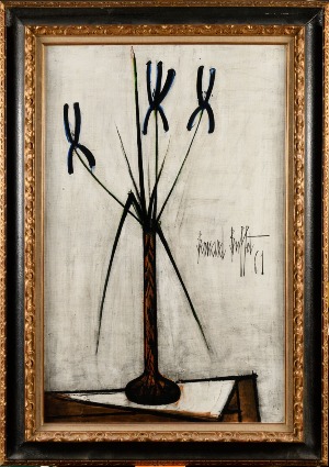 Bernard BUFFET (1928-1999) - Iris dans un vase, 1961. Huile sur toile