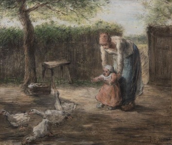 Jean François MILLET (1814-1875) - Les premiers pas, Pastel sur papier
