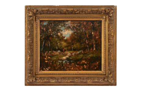 Théodore ROUSSEAU (1812 - 1867) Chemin en forêt de Fontainebleau Circa 1850 Huile sur panneau d'acajou