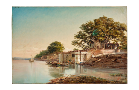Évremond DE BÉRARD (FRANCE/ 1824-1881) Inde, les marches de Satti Chaura à Kanpur au bord du Gange, 1880 Huile sur toile 