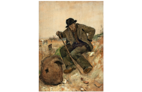 Jean-François RAFFAELLI (1850-1924) Le chiffonnier éreinté Huile sur papier marouflé sur panneau